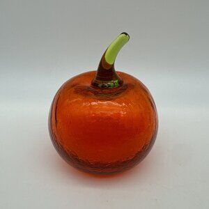 Vintage Rainbow Viking Crackle Glass Orange Fruit Paperweight READ